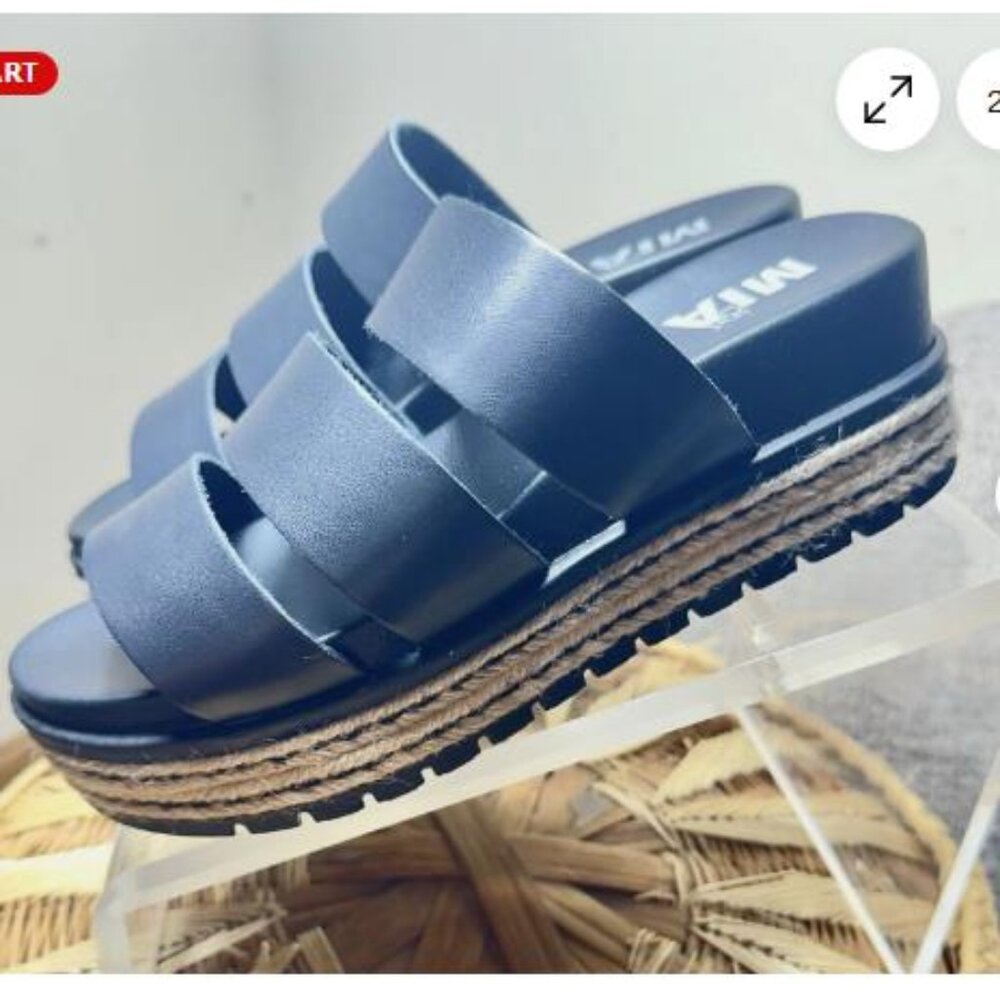 Mia Women's Black Kaz Platform Slip On 3 Strap Sandal Shoes Size 6.5 New !